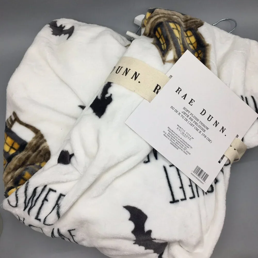 NEW Rae Dunn Halloween HOME SWEET HAUNTED HOME Fleece Throw Blanket House Bats